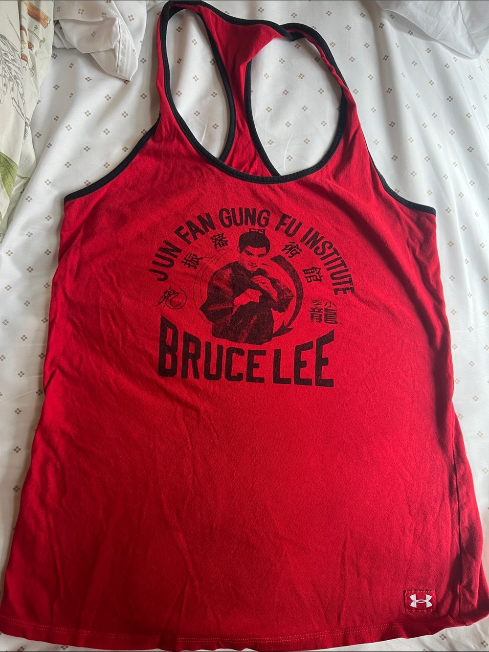 Under Armour Red Racerback Tank with Black Bruce Lee Graphic